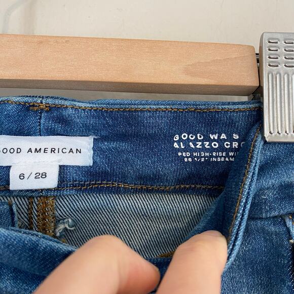 Good American Good Waist Palazzo Crop Wide Leg Jeans Womens Size 6 28 Tux Stripe - Picture 6 of 7